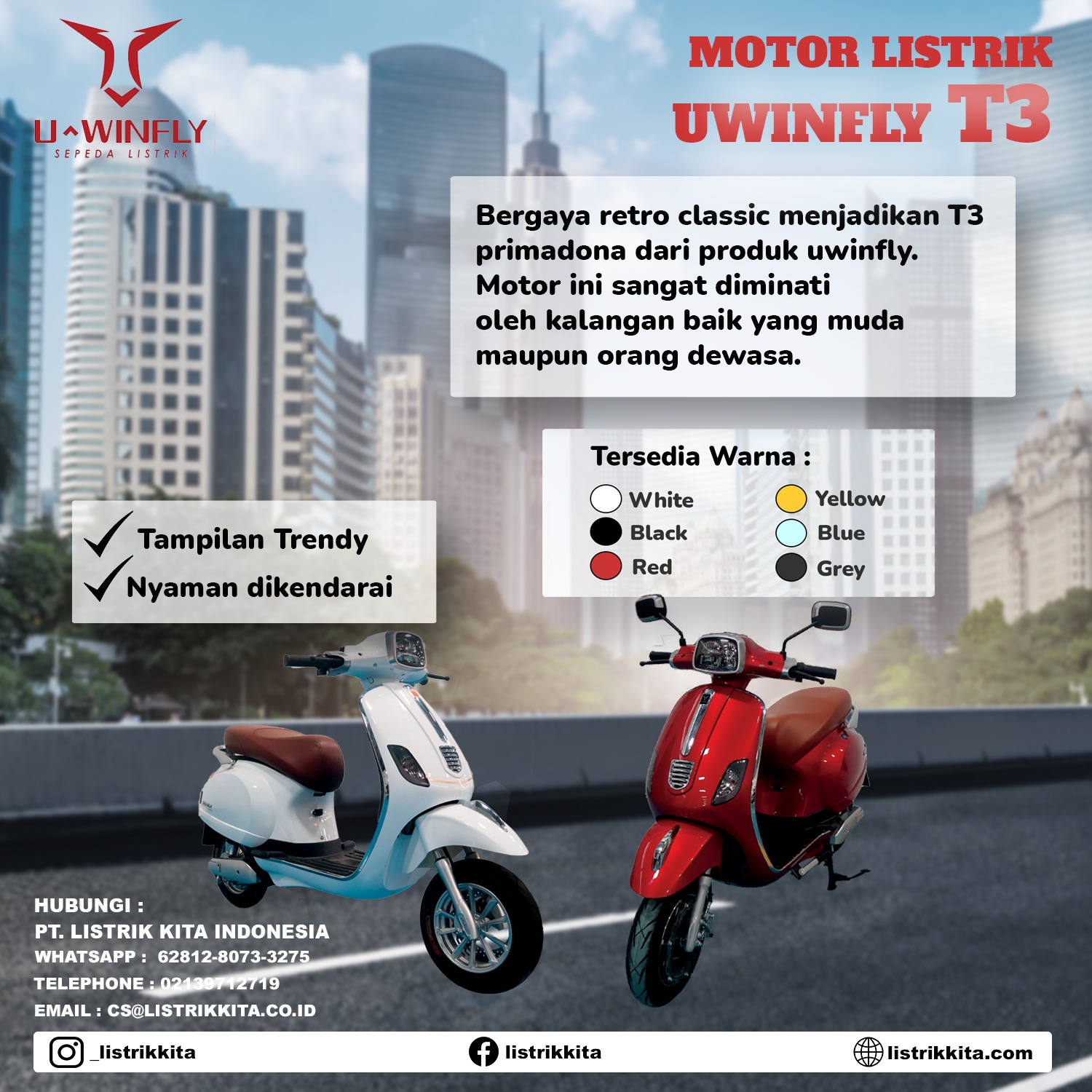 TAMPIL TRENDY, MENGGUNAKAN MOTOR LISTRIK UWINFLY